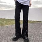 High-waist Slit-side Grommet Boot Leg Pants