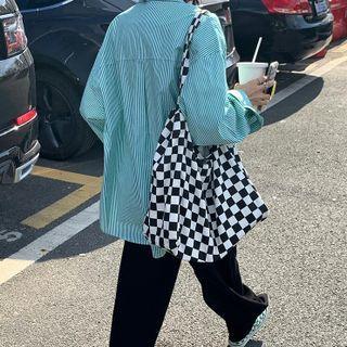 Checker Canvas Tote Bag Black & White - One Size