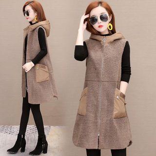 Hooded Fleece Zip Long Vest