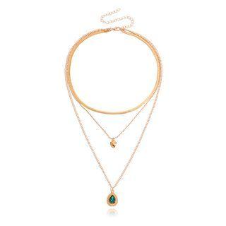 Waterdrop Pendant Layered Necklace Gold - One Size