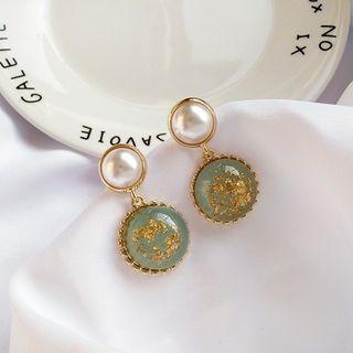 Faux Pearl Gold Leaf Bead Dangle Earrings