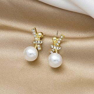 Knot Rhinestone Faux Pearl Earring 1 Pair - E2940 - White - One Size