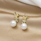 Knot Rhinestone Faux Pearl Earring 1 Pair - E2940 - White - One Size