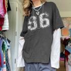 Mock Two Piece Long Sleeve Numbering Loose-fit T-shirt