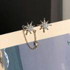 Non-matching Star Chained Earring 1 Pair - Gold - One Size