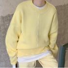 Plain Sweater / Slit Straight-leg Pants