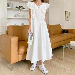 Frilled-sleeve Button-back Dress With Sash
