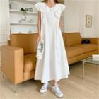 Frilled-sleeve Button-back Dress With Sash