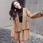 Set: Contrast Trim Open Front Jacket + Mini A-line Skirt
