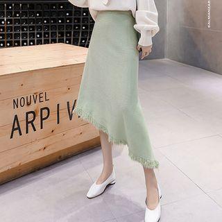 Asymmetric Knit A-line Midi Skirt