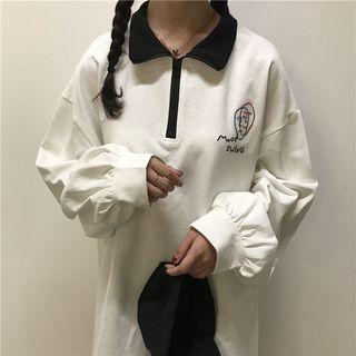 Mock-neck Oversized Embroidered Sweatshirt