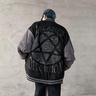 Rose Embroidered Baseball Jacket