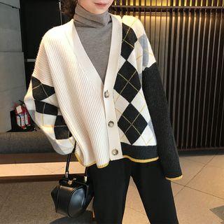 Color Block Cardigan Off-white - One Size