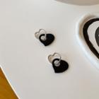 Sterling Silver Heart Drop Earring E385 - 1 Pair - Black & Silver - One Size
