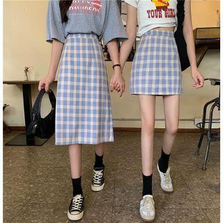 High-waist Plaid Mini Skirt / High-waist Plaid Semi Skirt