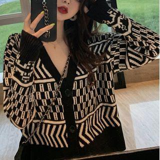 Patterned Cardigan / Wide Leg Pants