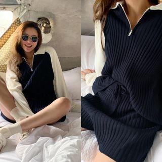 Drawstring Ribbed-knit Shorts Navy Blue - One Size