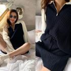 Drawstring Ribbed-knit Shorts Navy Blue - One Size