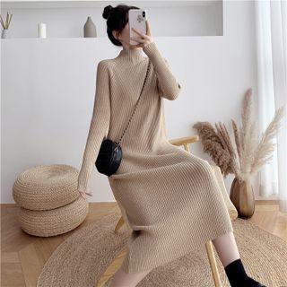 Medium Long Semi High-neck Over-the-knee Knit Dress