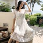 Short-sleeve Tasseled Midi Sundress