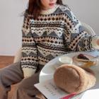 Drop-shoulder Pattern Jacquard Sweater