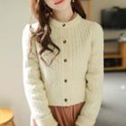 Flower-buttoned Cable-knit Cardigan