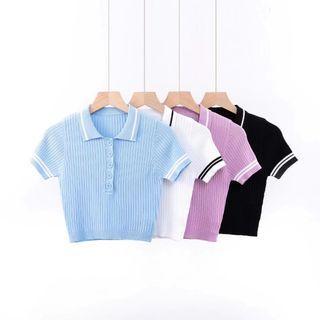 Set: Knit Polo Crop Top + Mini Pencil Skirt