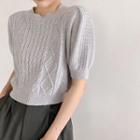 Crewneck Striped Plain Knit Short-sleeve Sweater