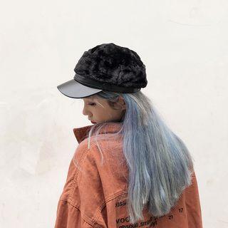 Fleece & Faux Leather Panel Newsboy Cap