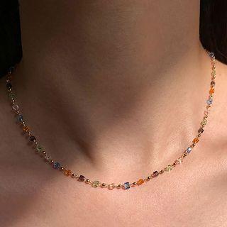 Faux Crystal Necklace Gold & Blue & Red - One Size