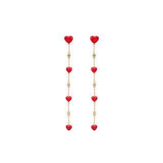 Fashion And Simple Plated Gold Enamel Heart-shaped Tassel Earrings With Colorful Cubic Zirconia Golden - One Size
