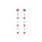Fashion And Simple Plated Gold Enamel Heart-shaped Tassel Earrings With Colorful Cubic Zirconia Golden - One Size