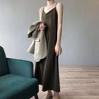 Spaghetti Strap V-neck Midi Shift Dress
