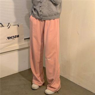 Letter Embroidered Straight Cut Drawstring Pants