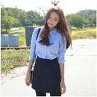 Single-breasted Long-sleeved Loose-fit Collared Plain Open-front Blouse