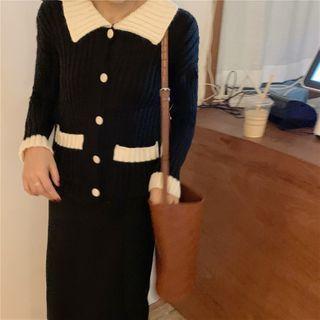 Polo Neck Contrast Trim Cardigan