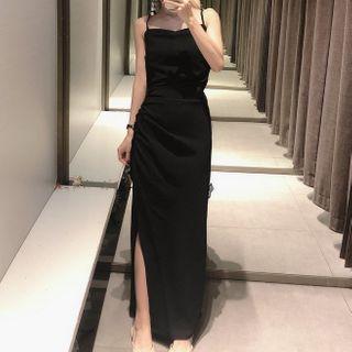 Spaghetti Strap Slit-hem A-line Maxi Dress