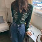 Embroidered Cardigan Green - One Size