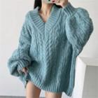 Long Sleeve V-neck Oversized Cable-knit Sweater
