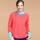 Contrast-trim Loose-fit Knit Top