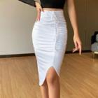 Crinkled Midi Fitted Skirt