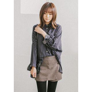 Drop-shoulder Stripe Oversized Shirt