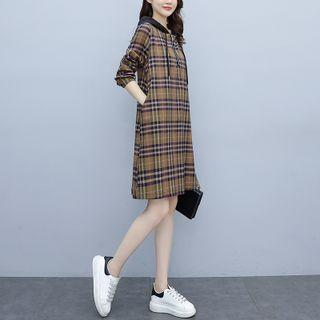 Long-sleeve Half-zip Plaid Dress
