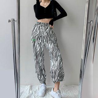 Zebra Print High Waist Wide Leg Jogger Pants