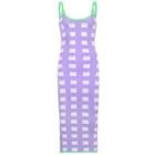 Spaghetti Strap Check Knit Midi Shift Dress