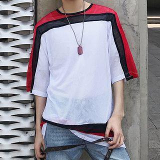 Short-sleeve Contrast Mesh Panel T-shirt