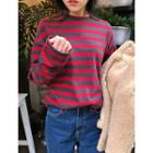 Crew-neck Drop-shoulder Striped T-shirt