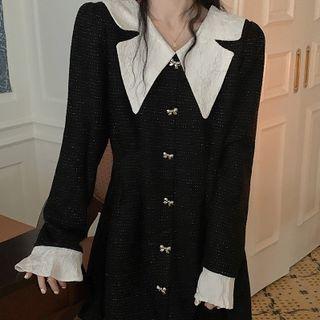 Long-sleeve Peter Pan Collar A-line Mini Dress Dress - One Size