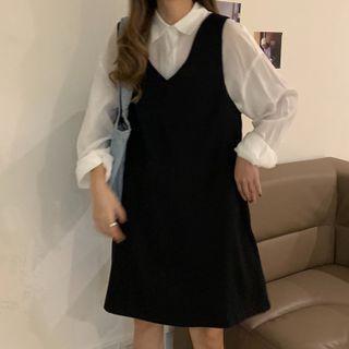 Plain Shirt / Mini A-line Pinafore Dress