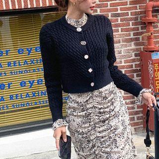 Button-trim Cable-knit Cardigan Black - One Size